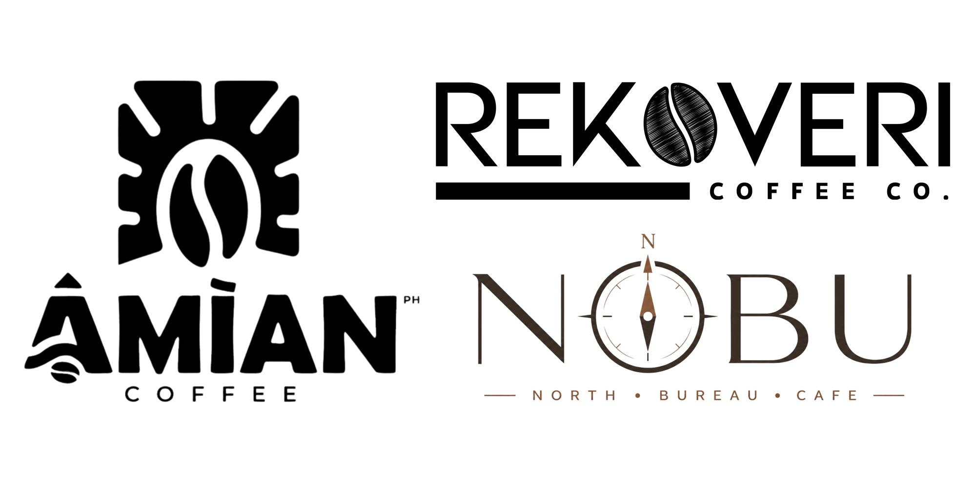 Amian Coffee, Rekoveri Coffee, and North Bureau Cafe brand logos